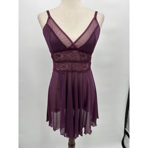 Coquette Womens Lace Babydoll Chemise Top Size L Purple Y2K Whimsigoth Romantic